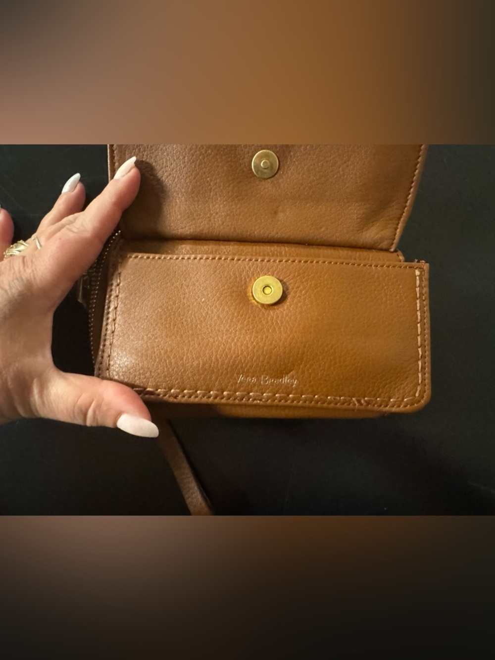 Vera Bradley Brown Leather Wristlet Wallet - Picture 3 of 9